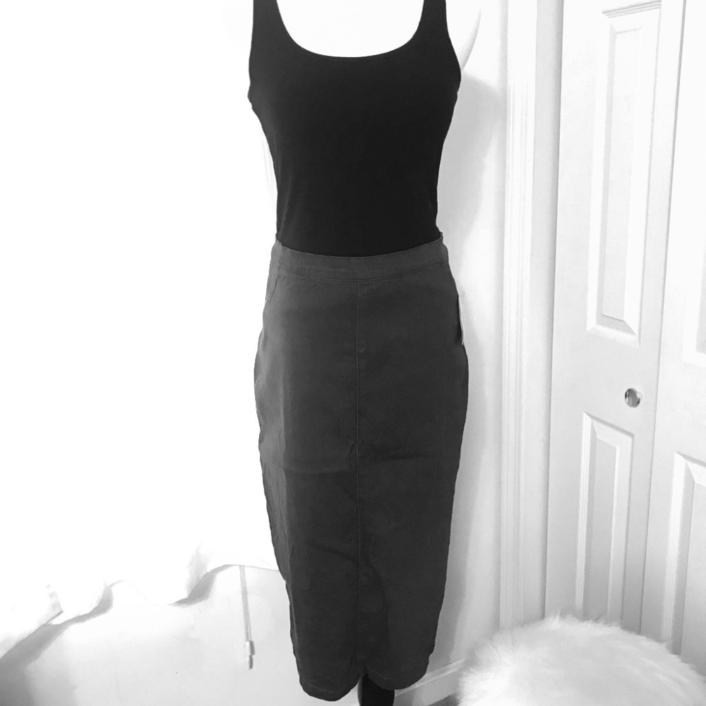 Khaki Denim Pencil Skirt